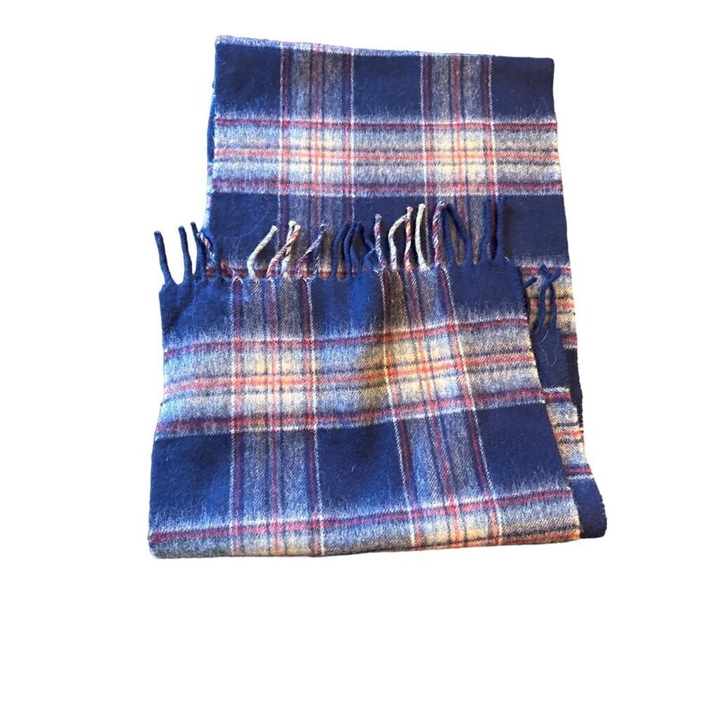 Vintage Wool Plaid Scarf With Fringe - Picture 2 of 3